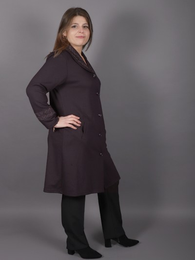 Veste, 5 boutons, Col châle brodé violet 