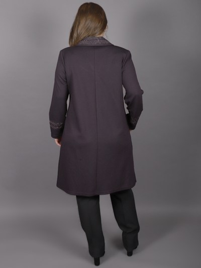 Veste, 5 boutons, Col châle brodé violet 