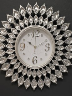  Horloge murale argentéavec Strass transparent D.44 cm