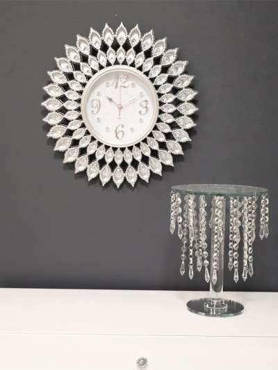  Horloge murale argentéavec Strass transparent D.44 cm