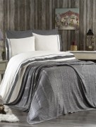   Ipekce Home housse de couette avec couverture tricot 2 personnes brodé damassé 7 pièces Atlantis - Gris