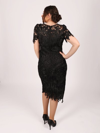 Robe mi longue à dentelle Dans - noir