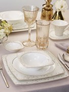 Karaca Fine Pearl New Antares Ensemble de dîner İnci 62 pièces 12 personnes carré               