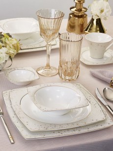 Karaca Fine Pearl New Antares Ensemble de dîner İnci 62 pièces 12 personnes carré               