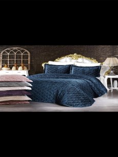 Couvre-lit brodé mia 1 personnes velours - bleu marine