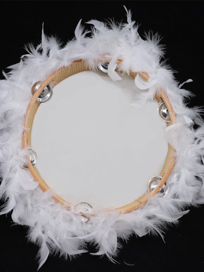 Tambourin à plume pour mariage - blanc