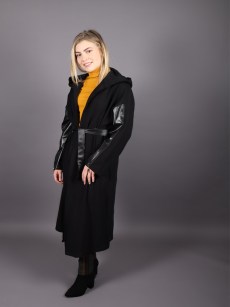 Veste longue avec manches en simili-cuir Puane - noir