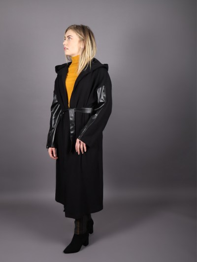 Veste longue avec manches en simili-cuir Puane - noir