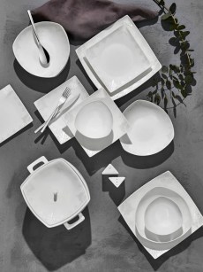 Karaca Fine Bone New Damla Ensemble de dîner carré 60 pièces pour 12 personnes