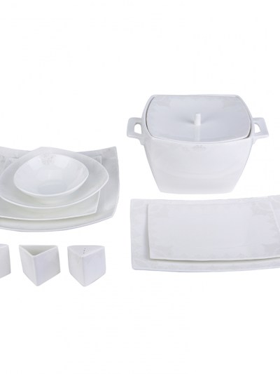 Karaca Fine Bone New Damla Ensemble de dîner carré 60 pièces pour 12 personnes