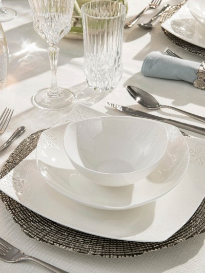 Karaca Fine Bone New Damla Ensemble de dîner carré 60 pièces pour 12 personnes