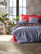 Ensemble housse de couette 2 personnes Cotton Box Folk Art Bleu marine