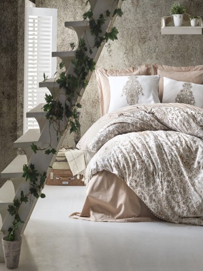 Ensemble de housse de couette 2 personne Cotton box Tamara Ranforce  Beige