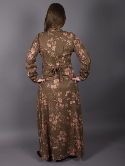 Robe longue à motif Uzunlar - marron