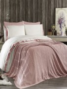  Ipekce Home housse de couette avec couverture tricot 2 personnes brodé damassé 7 pièces Atlantis Tricots - Rose