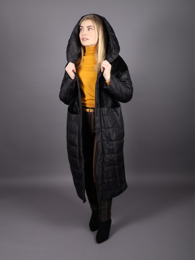 Veste fourrure matelassé avec simili-cuir Puane - noir