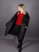 Veste longue matelassé à col châle avec poche Puane - noir
