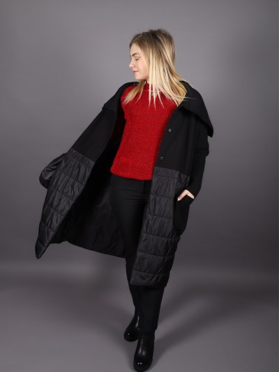 Veste longue matelassé à col châle avec poche Puane - noir