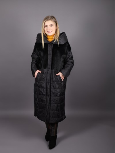 Veste fourrure matelassé avec simili-cuir Puane - noir