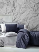 Ensemble de housse de couette 1 personne Cotton Box Plain Line - bleu Marine Gris