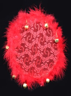 Tambourin dentelle avec plume pour mariage - rouge
