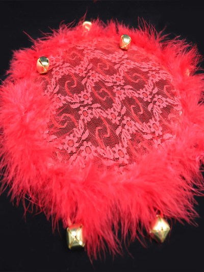 Tambourin dentelle avec plume pour mariage - rouge