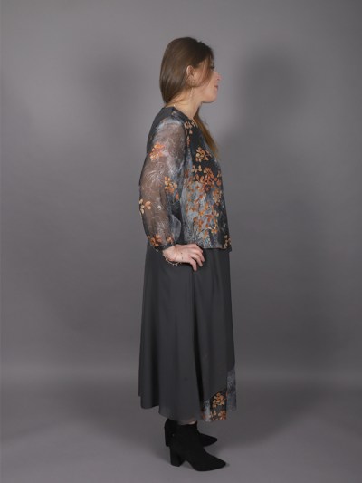 Robes mi longue à fleur Ksas - gris/ orange
