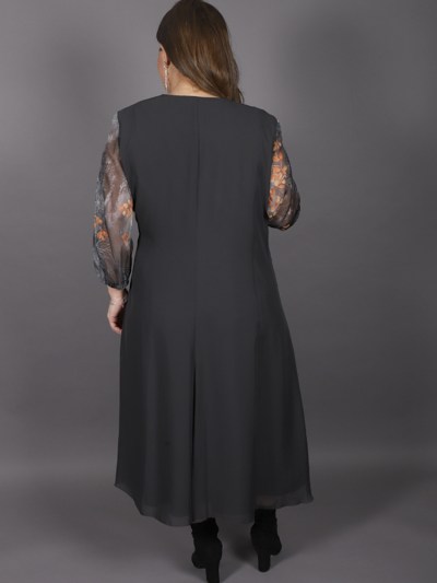 Robes mi longue à fleur Ksas - gris/ orange