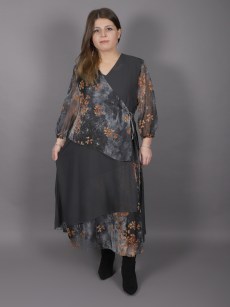 Robes mi longue à fleur Ksas - gris/ orange