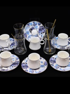 Service de thé et café 24 pièces bleu fleuri