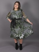 Robe trapèze à motif Ksas - kaki