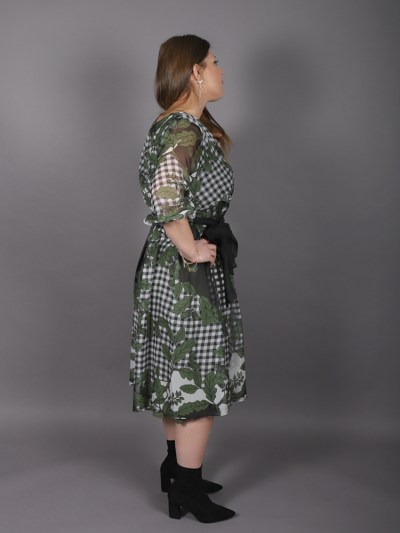 Robe trapèze à motif Ksas - kaki