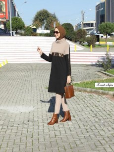 Tunique avec applique en cuir beige