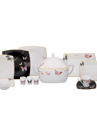 Karaca Fine Pearl Ensemble de dîner unique 62 pièces pour 12 personnes carré