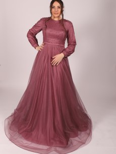 Robe longue en tulle Favella - vieux rose