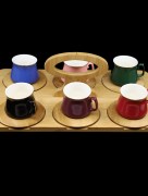 Ensemble de café 6 pièces avec plateau bambou Almina multicolore A-7541 