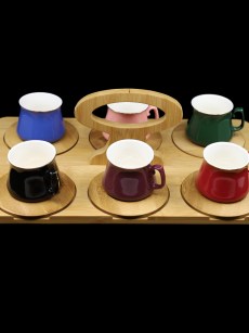 Ensemble de café 6 pièces avec plateau bambou Almina multicolore A-7541 