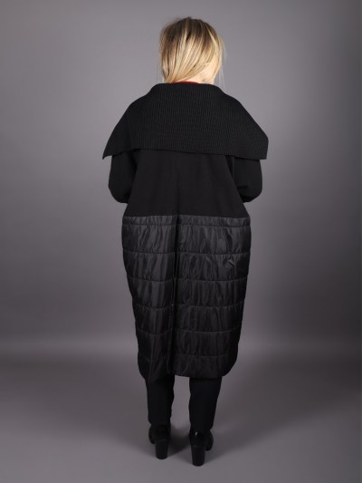 Veste longue matelassé à col châle avec poche Puane - noir