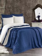   Ipekce Home housse de couette avec couverture tricot 2 personnes brodé damassé 7 pièces Atlantis Tricots - Bleu