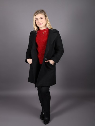 Manteau court suédine avec double boutonnage Loreen - noir