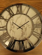Horloge blanc murale Design Moderne, Cadres et Aiguilles en métal, avec Cadran en marbre Effet 40 cm (Argent)
