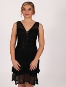 Robe courte à dentelle ceinturé Dans - noir