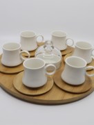 Tasse à café 6 pièces avec plateau rond tournant bambou et sucrier 