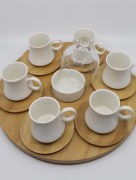 Tasse à café 6 pièces avec plateau rond tournant bambou et sucrier 