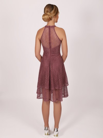 Robe courte avec dentelle dos nu en mousseline Dans - rose foncé