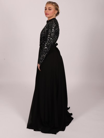 Robe longue à perle - noir