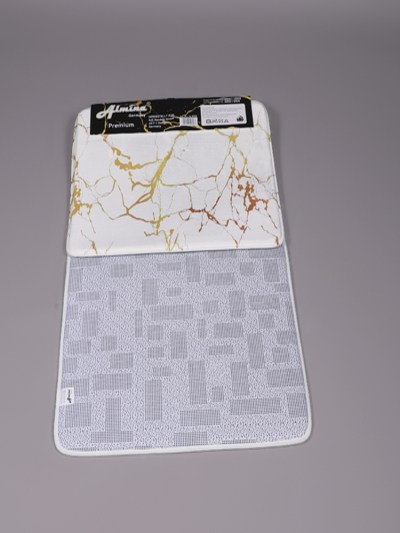 Tapis de bain 2 pièces - marbré doré/écru