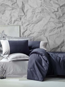 Ensemble de housse de couette 2 personnes Cotton Box bleu marine / gris