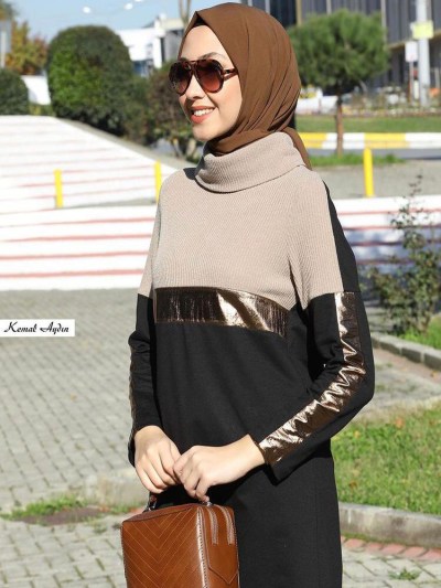 Tunique avec applique en cuir beige