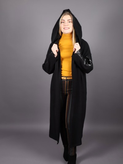 Veste longue avec manches en simili-cuir Puane - noir